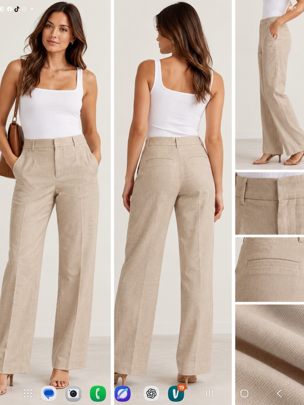 Classic Wide-Leg Linen Blend Pants - Beige